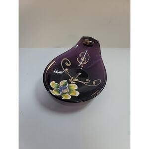 Vintage Italian Murano Glass FLORENTINE handpainted gold PURPLE TRINKET Dish